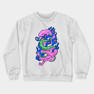 Pink snake with blue flames, in a 90s tattoo style Crewneck Sweatshirt